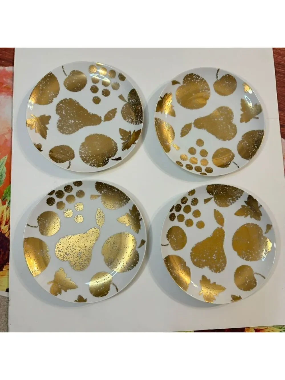 Crate & Barrel Gold Fruit & Leaves Porcelain Salad Plate 8